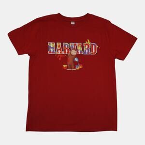 Curious George Harvard Graphic Tee Red Youth Small Licensed Cartoon Shirt EUC
